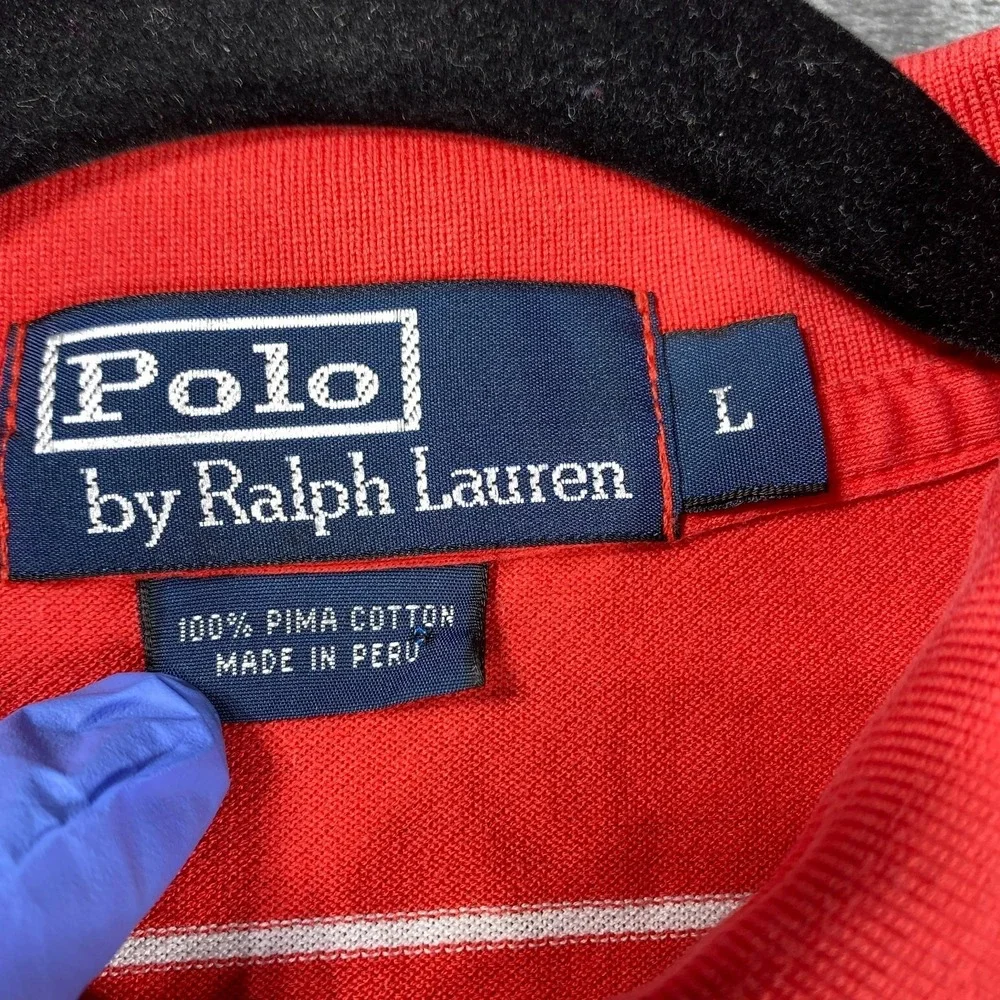 Vintage Polo Ralph Lauren Shirt‎ Men L Red Striped Classic Fit Golf All Cotton